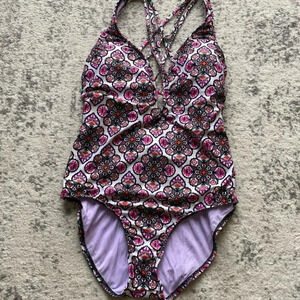 Athena one piece swimsuit bathing suit sexy cutout purple pink white 8
